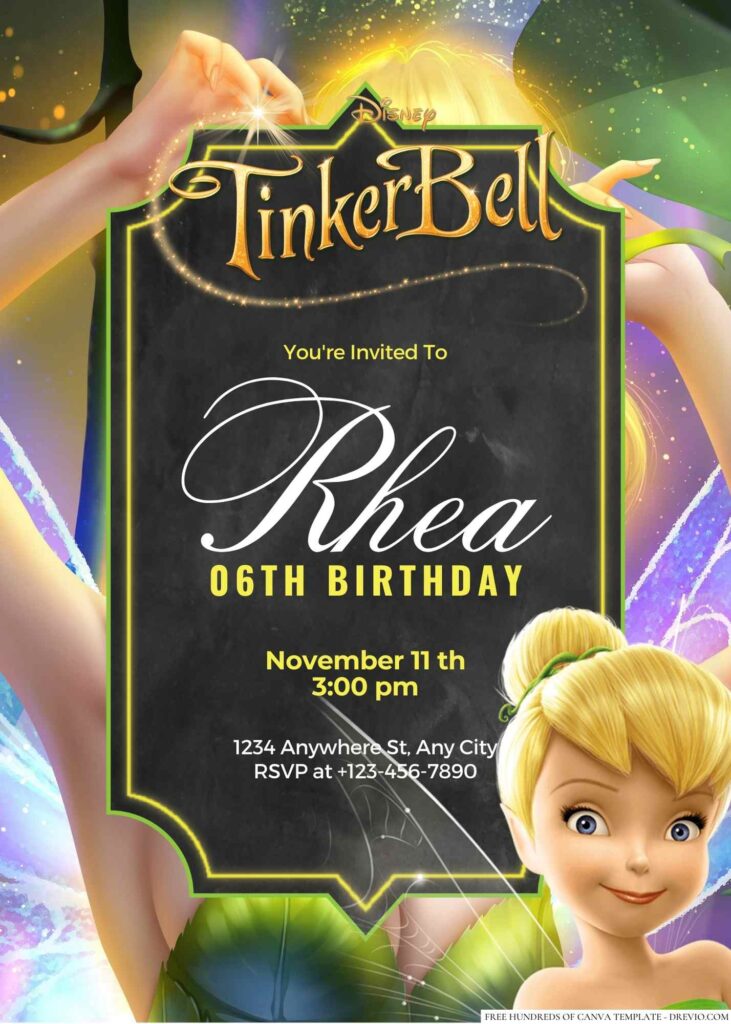 Free Editable Tinker Bell Birthday invitation