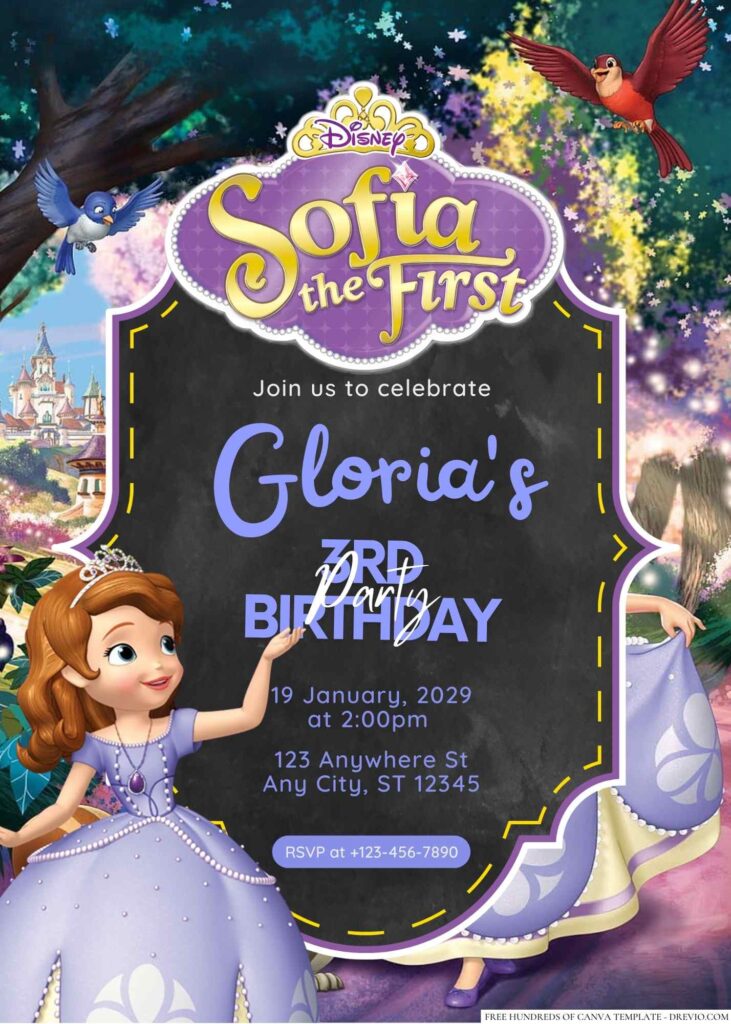 Free Editable Sofia the First Birthday Invitation