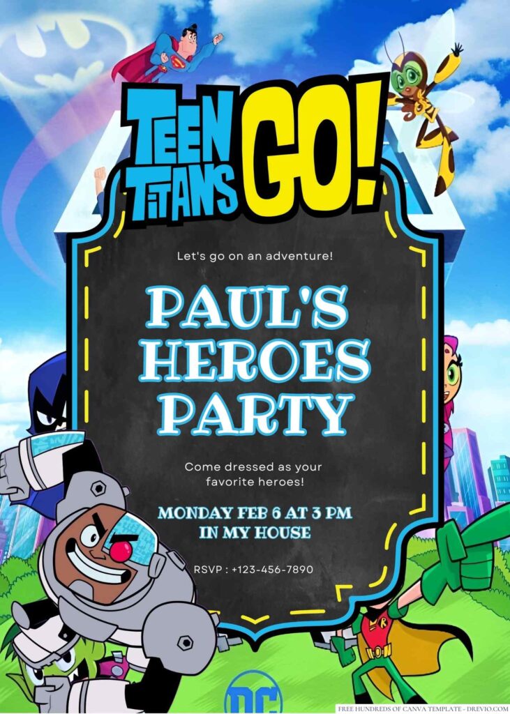 Free Editable Teen Titans Go! Birthday Invitation