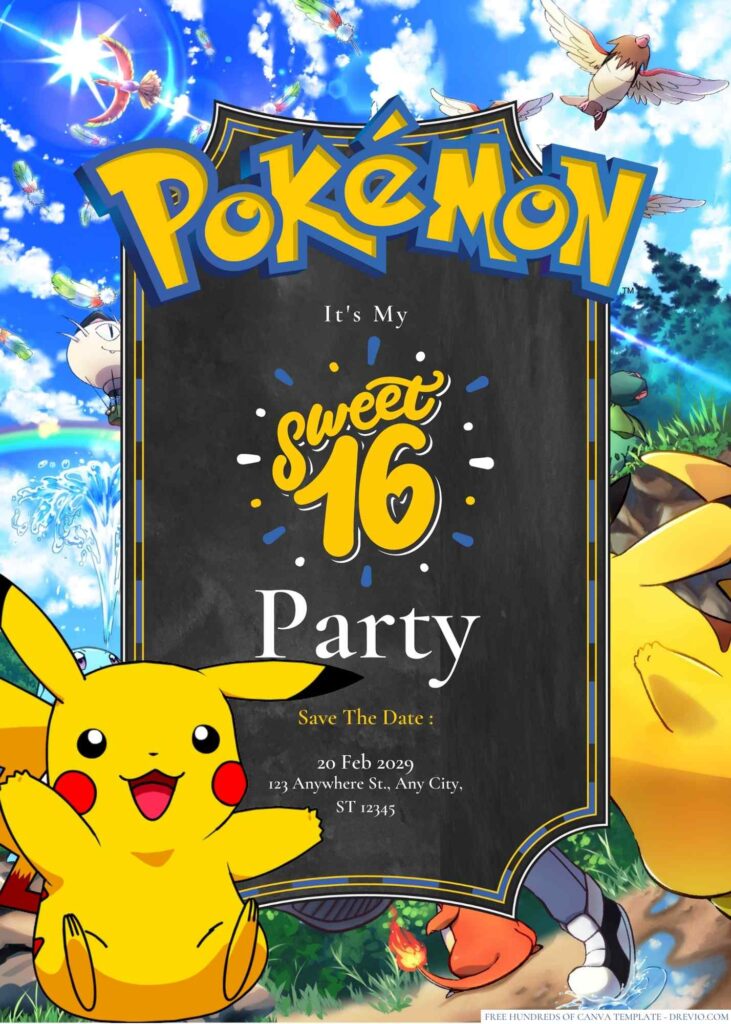Free Editable Pikachu Pokemon Birthday Invitation