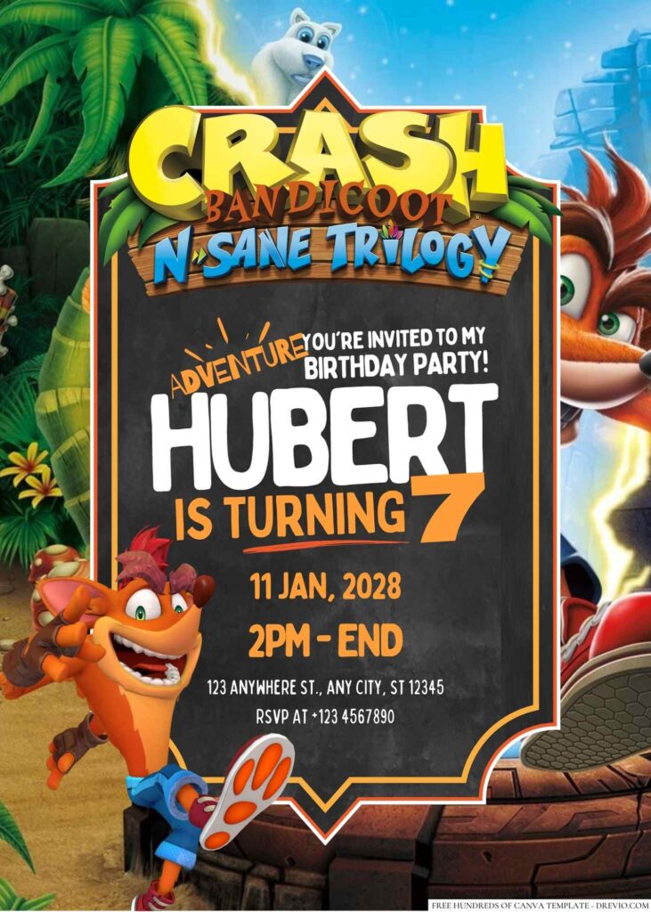 Free Editable Crash Bandicoot Birthday Invitation