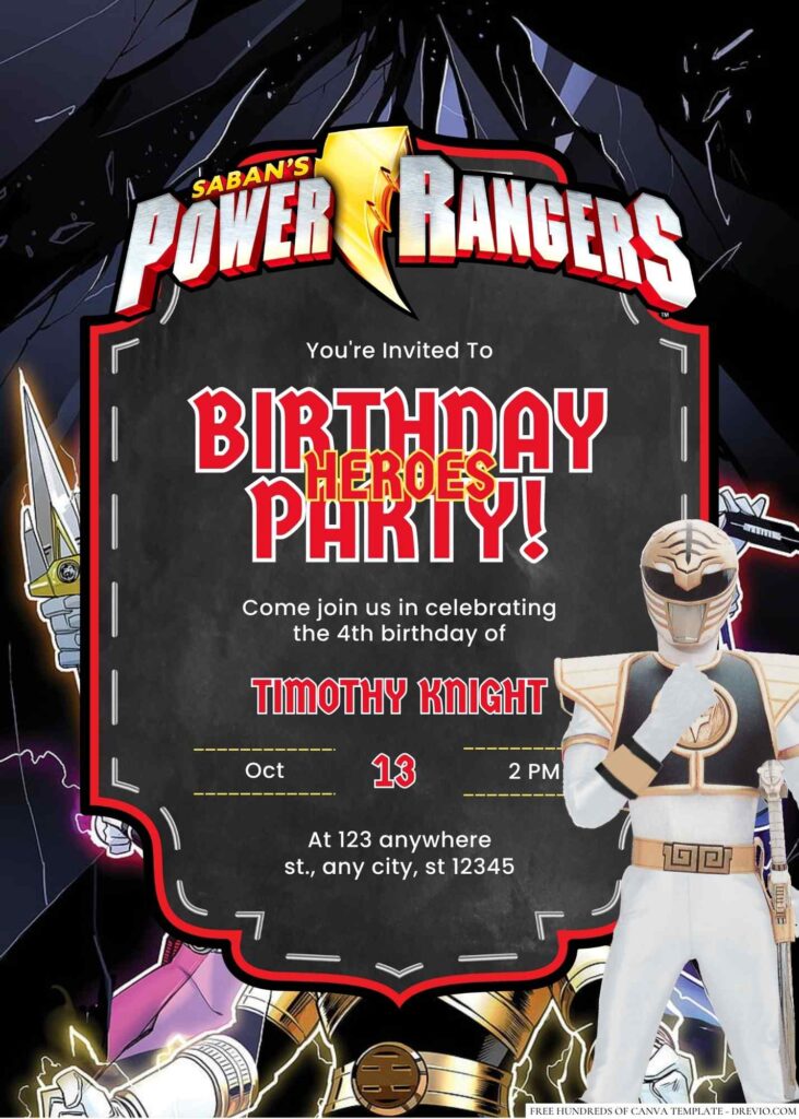 Free Editable Power Rangers Birthday Invitation