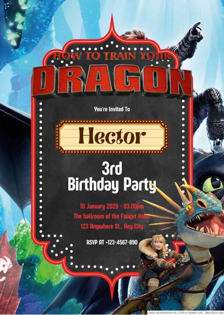 Free Editable How to Train Your Dragon Birthday Invitation