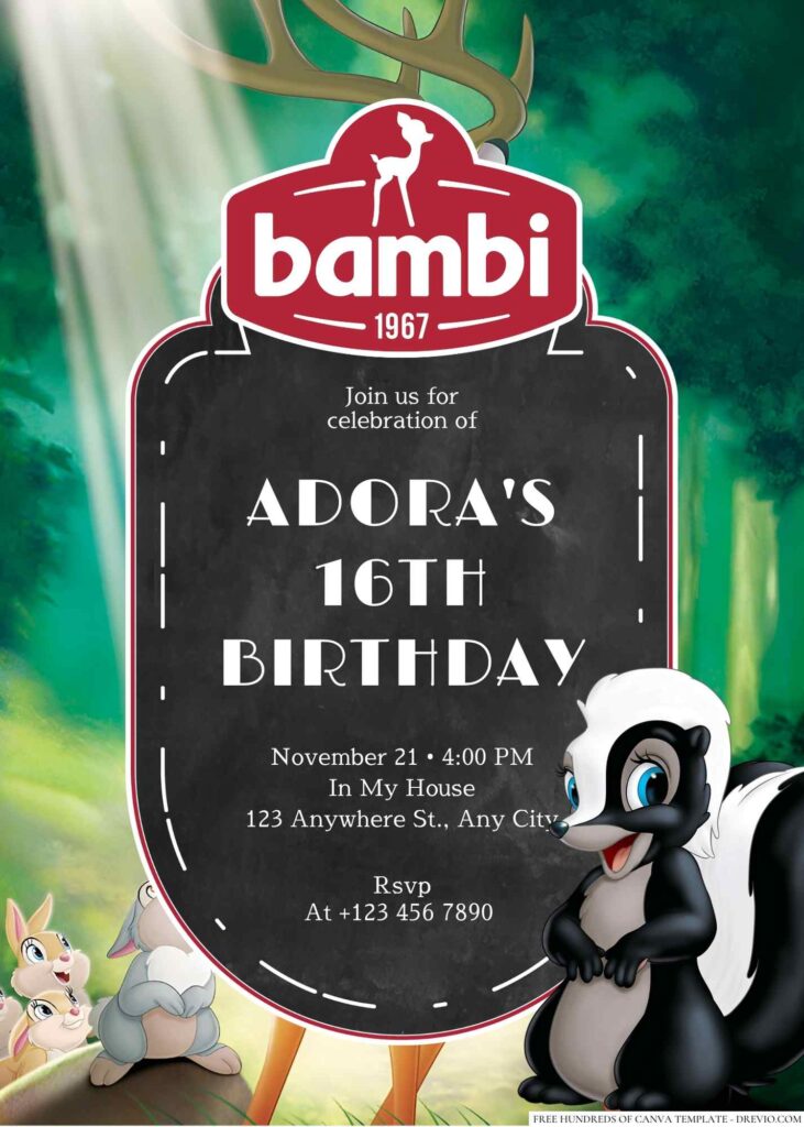 Free Editable Bambi Birthday Invitation
