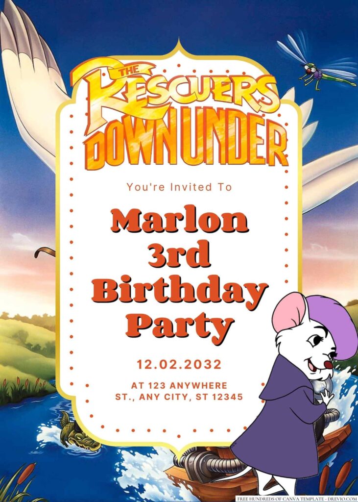 Free Editable The Rescuers Down Under Birthday Invitatio