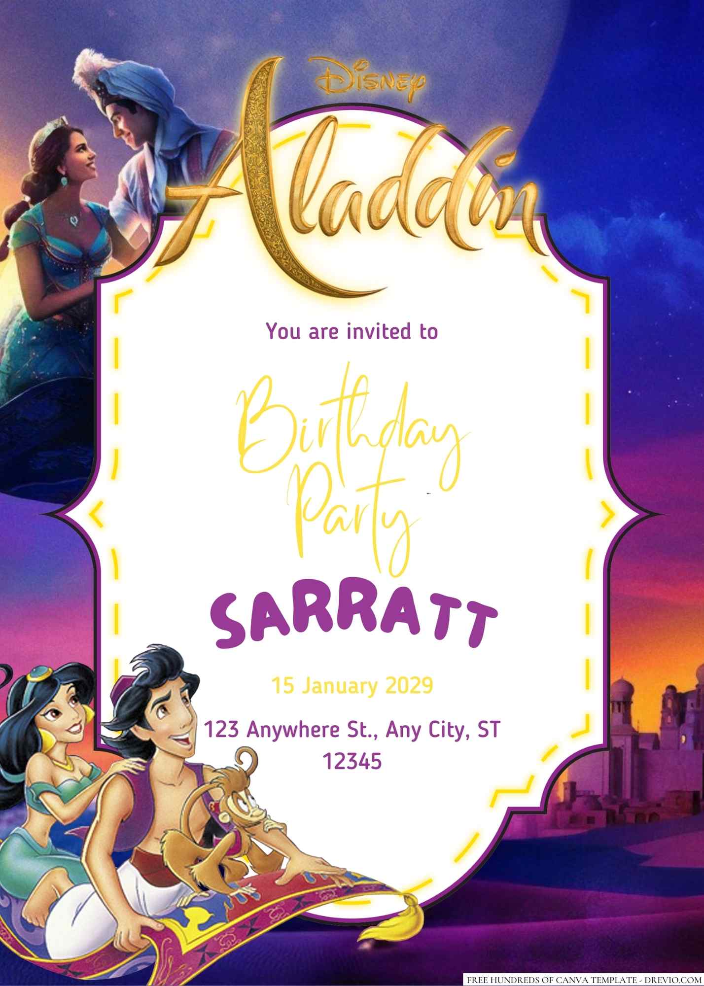 20+ Aladdin Canva Birthday Invitation Templates