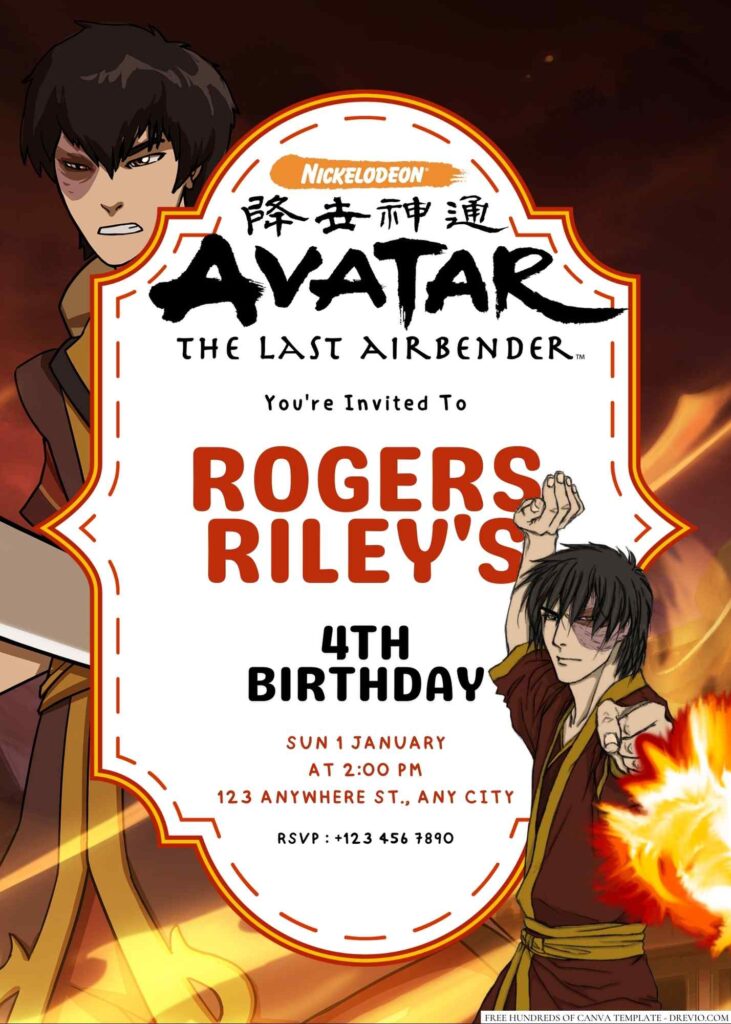 Zuko (Avatar The Last Airbender) Birthday Invitation