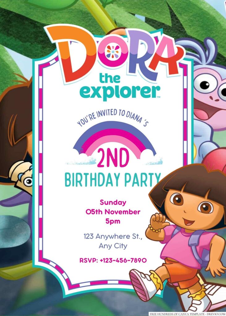 Free Editable Dora the Explorer Birthday Invitation