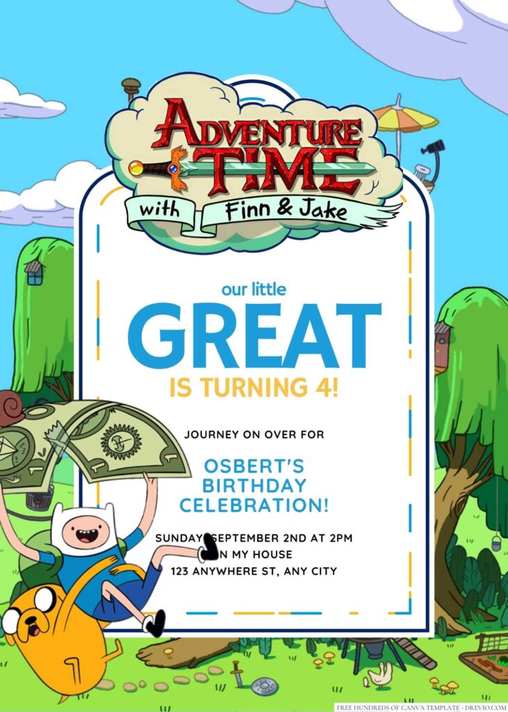 Free Editable Adventure Time Birthday Invitation