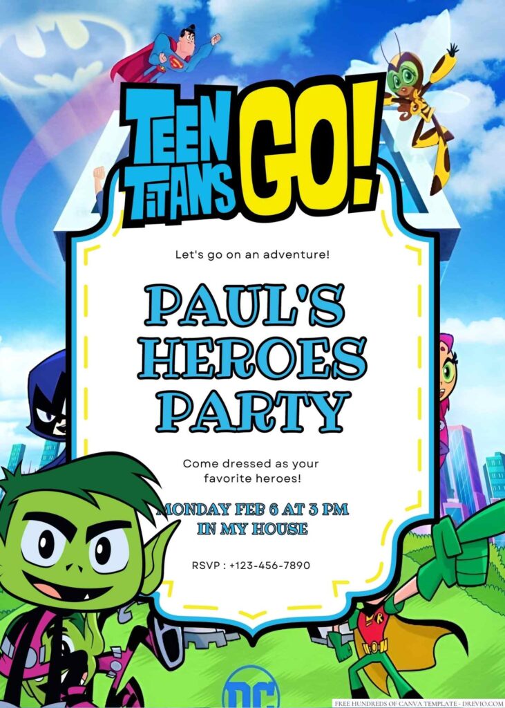 Free Editable Teen Titans Go! Birthday Invitation