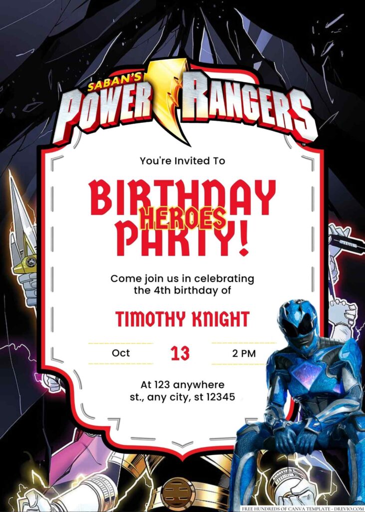 Free Editable Power Rangers Birthday Invitation