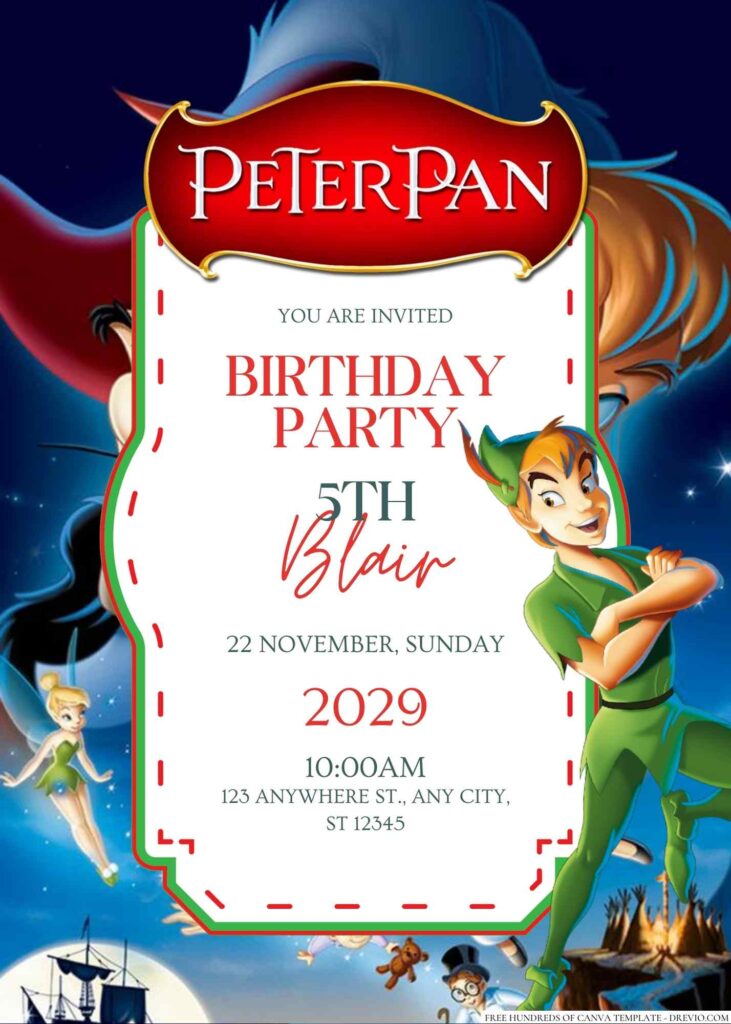 Free Editable Peter Pan Birthday invitation
