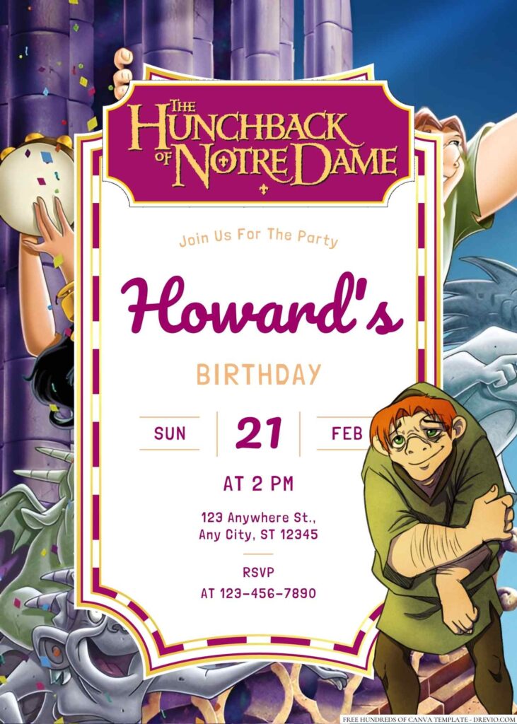 Free Editable The Hunchback of Notre Dame Birthday Invitation