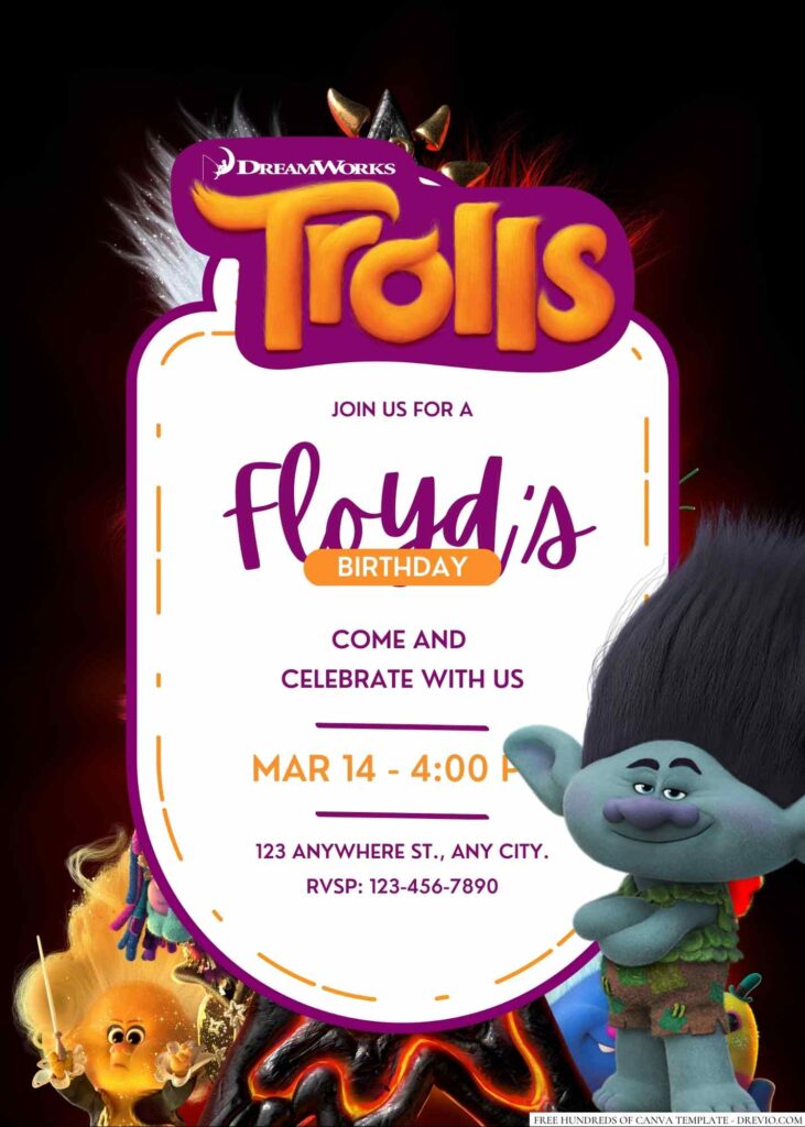 Free Editable Trolls Birthday Invitation