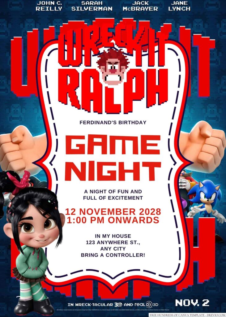 Free Editable Wreck-It Ralph Birthday Invitation 