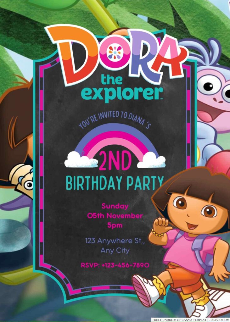 Free Editable Dora the Explorer Birthday Invitation