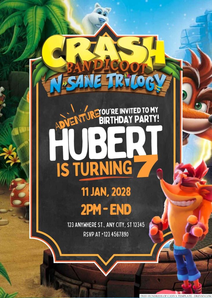 Free Editable Crash Bandicoot Birthday Invitation