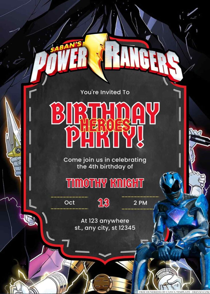 Free Editable Power Rangers Birthday Invitation