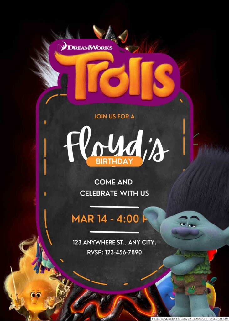 Free Editable Trolls Birthday Invitation