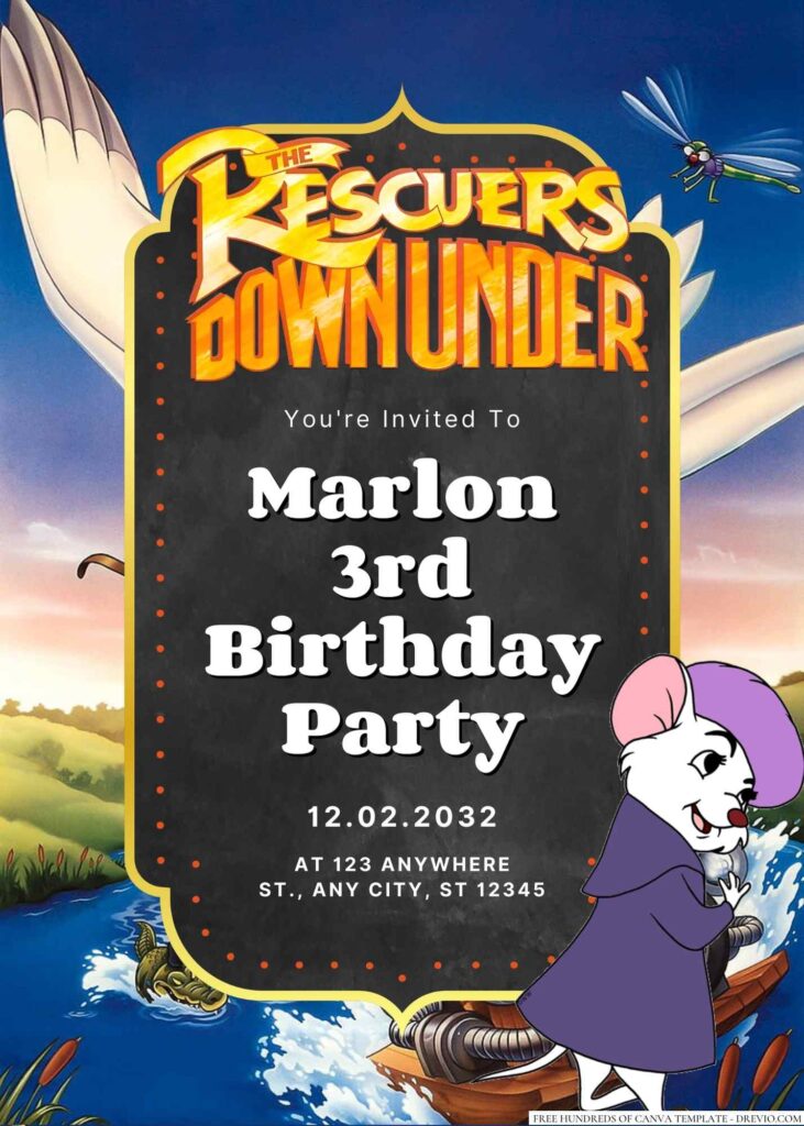 Free Editable The Rescuers Down Under Birthday Invitatio
