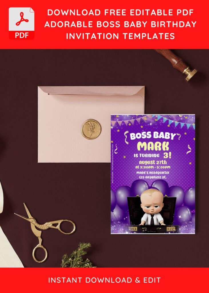 (Free Editable PDF) Playful Boss Baby Birthday Invitation Templates I