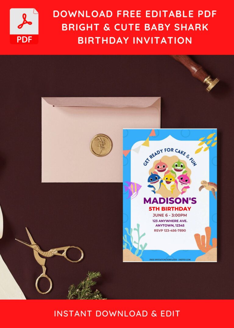 (Free Editable PDF) Baby Shark's Sea Adventure Birthday Invitation Templates I