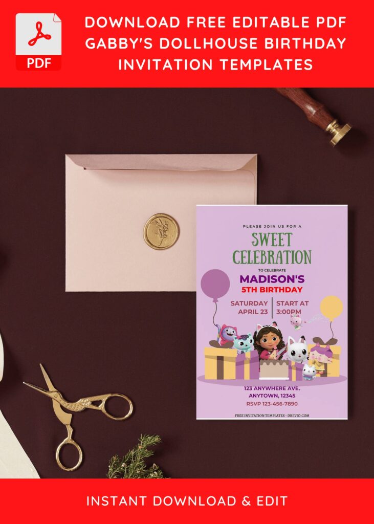 (Free Editable PDF Cute And Special Gabby's Dollhouse Birthday Invitation Templates I