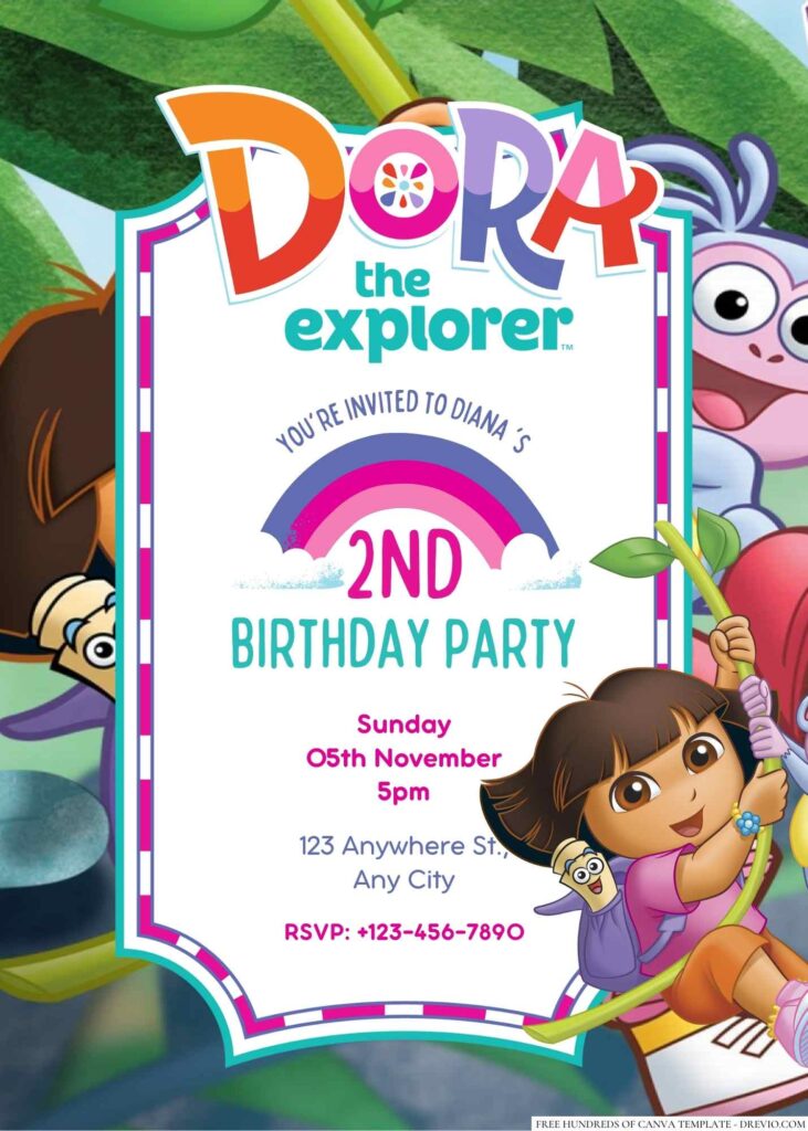Free Editable Dora the Explorer Birthday Invitation