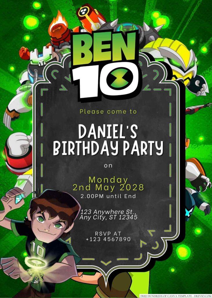 Free Editable Ben 10 Birthday Invitation