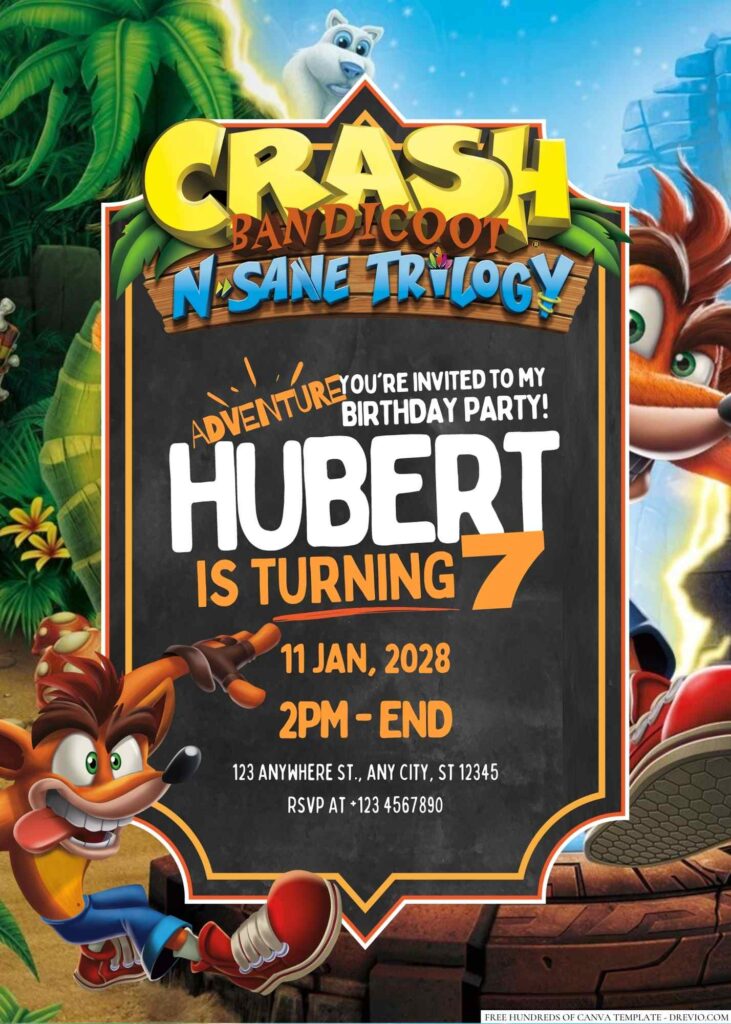 Free Editable Crash Bandicoot Birthday Invitation
