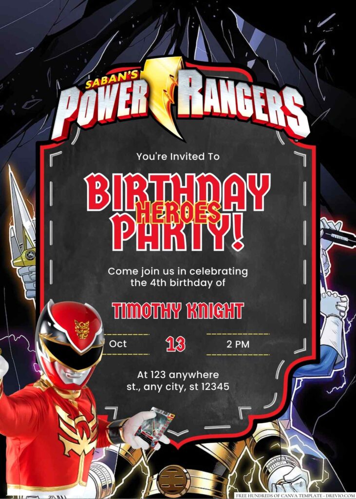 Free Editable Power Rangers Birthday Invitation