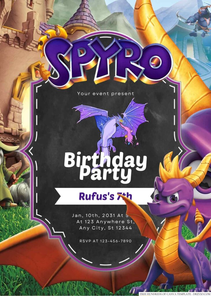 Free Editable Spyro the Dragon Birthday Invitation