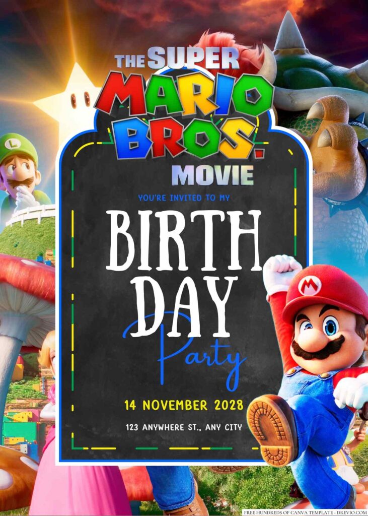 Free Editable Super Mario Bros. Birthday Invitation