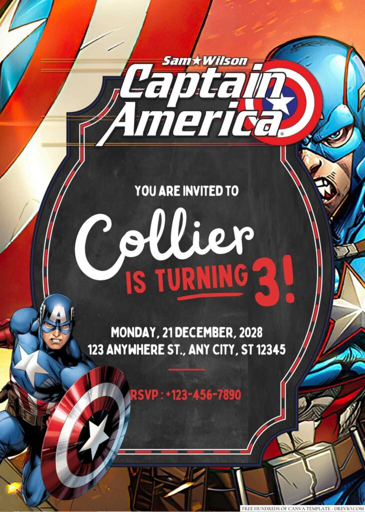 Free Editable Captain America Birthday Invitation