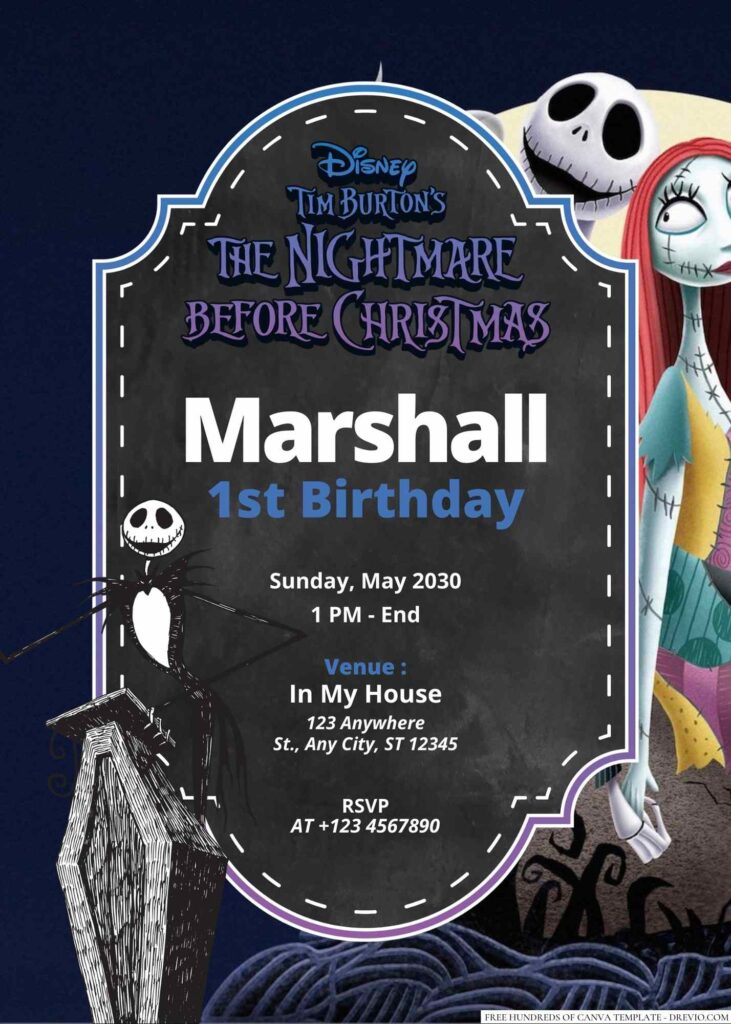 Free Editable The Nightmare Before Christmas Birthday Invitation