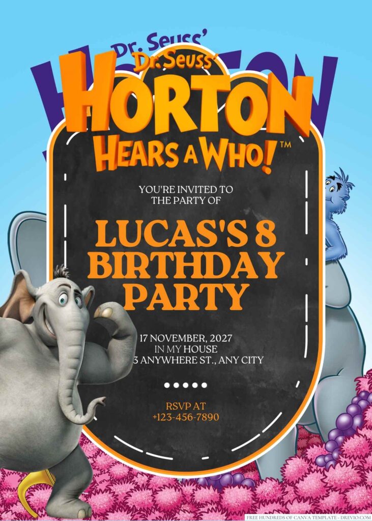 Free Editable Horton Hears a Who! Birthday Invitation