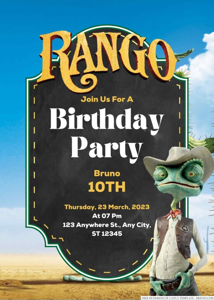 Free Editable Rango Birthday Invitation