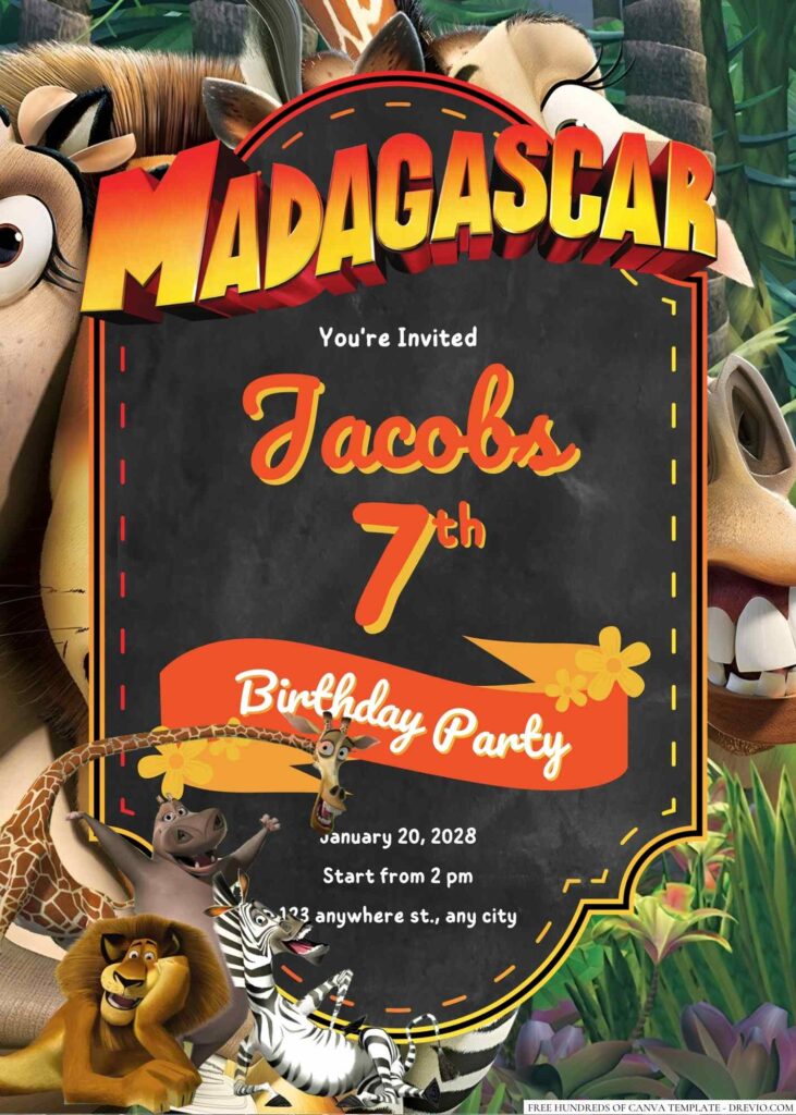 Free Editable Madagascar Birthday Invitation
