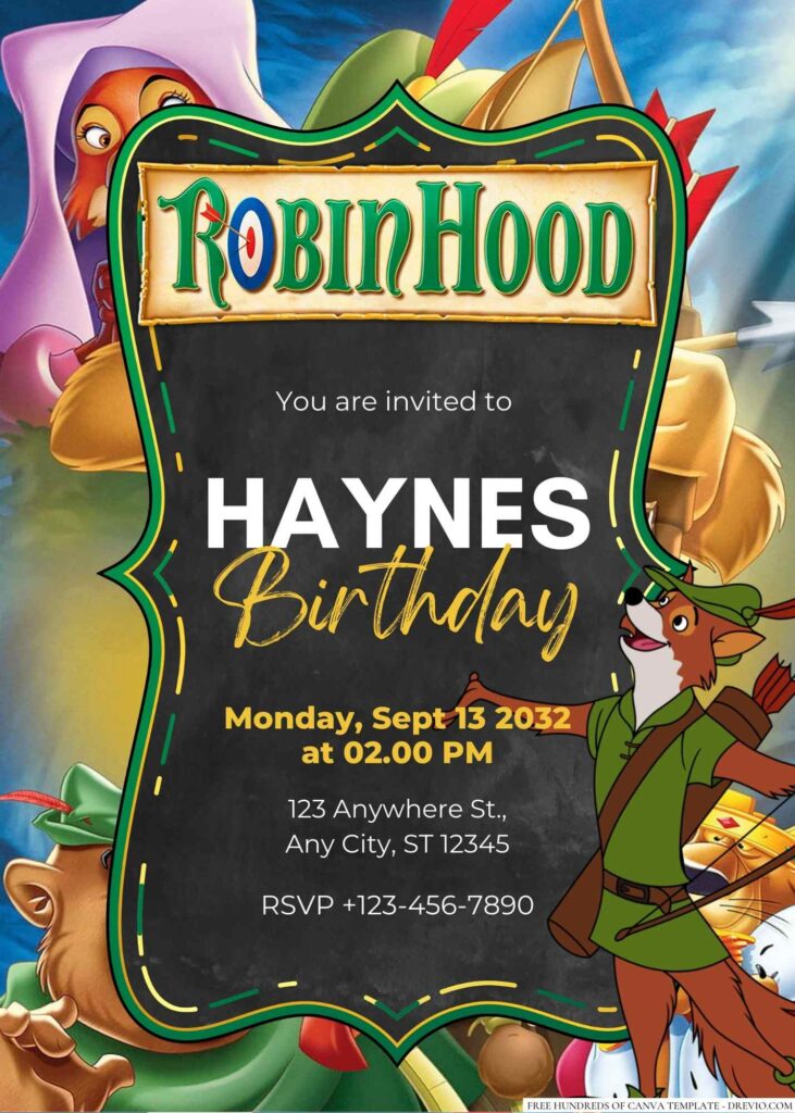 Free Editable Robin Hood Birthday Invitation