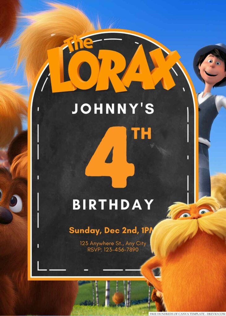 Free Editable The Lorax Birthday Invitation
