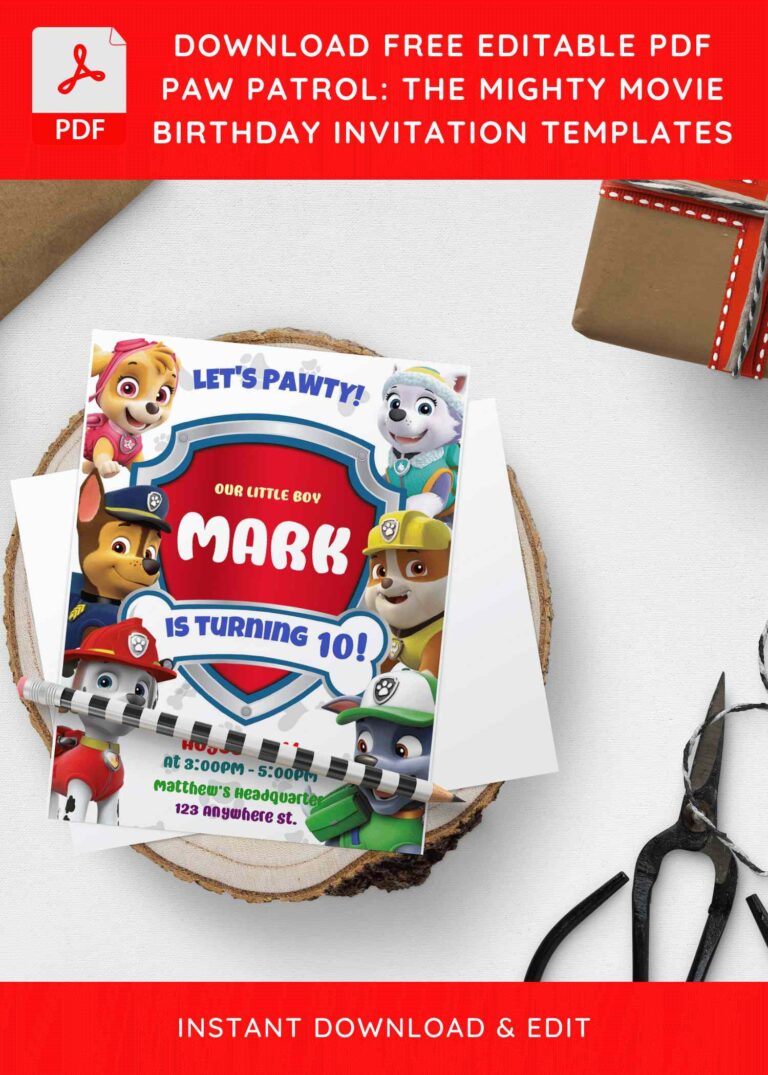 (Free Editable PDF) The Might Puppy PAW Patrol Birthday Invitation Templates