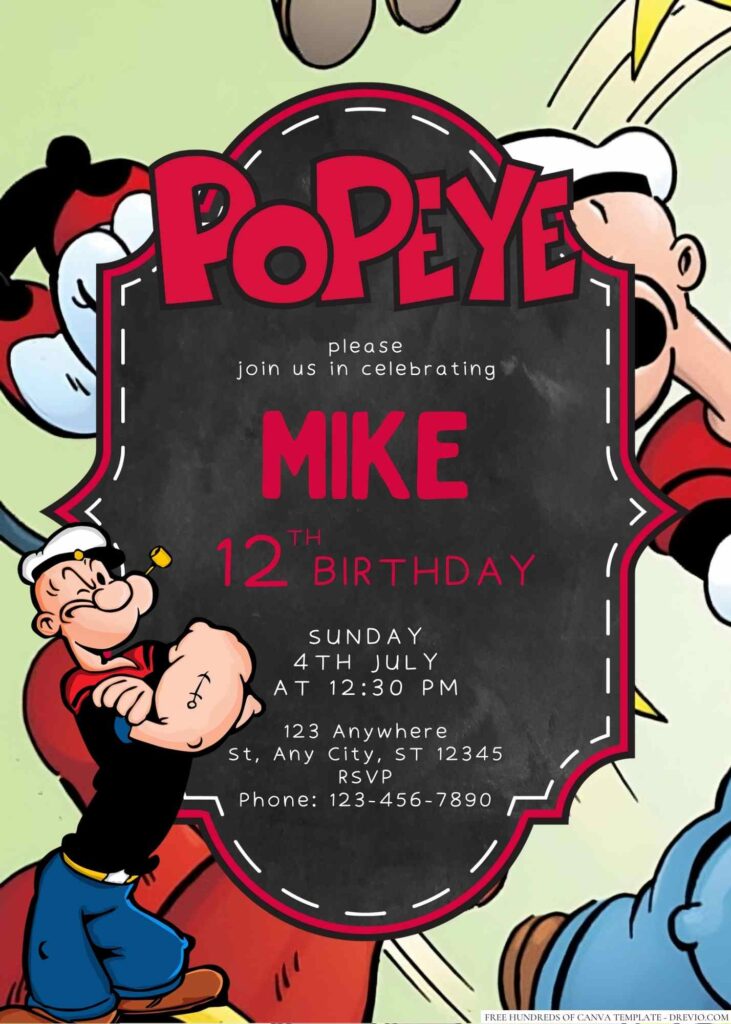 Free Editable Popeye Birthday Invitation