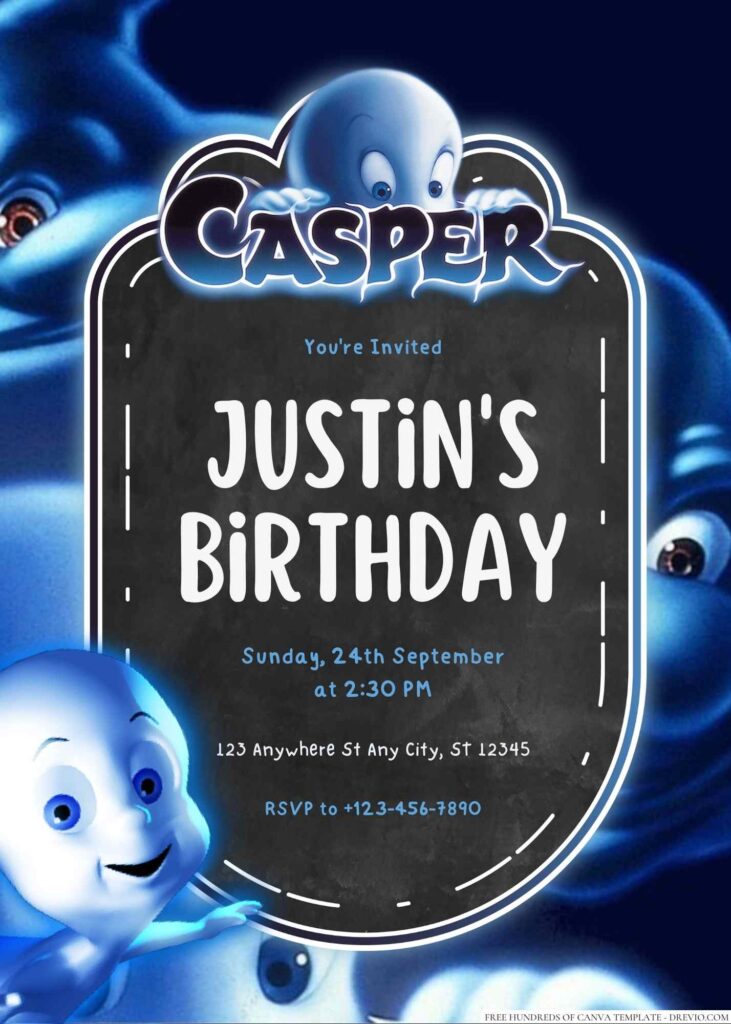 Free Editable Casper Ghost Birthday Invitation