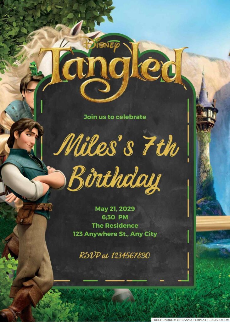 Free Editable Flynn Rider Tangled Birthday invitation