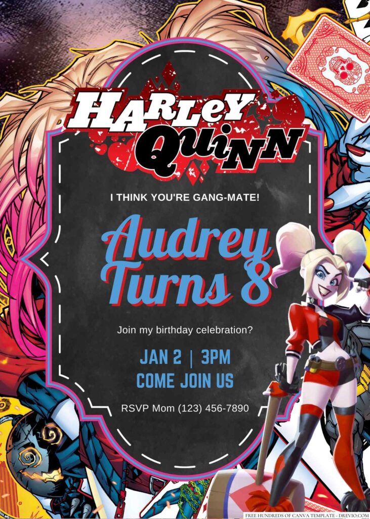 Free Editable Harley Quinn Birthday Invitation
