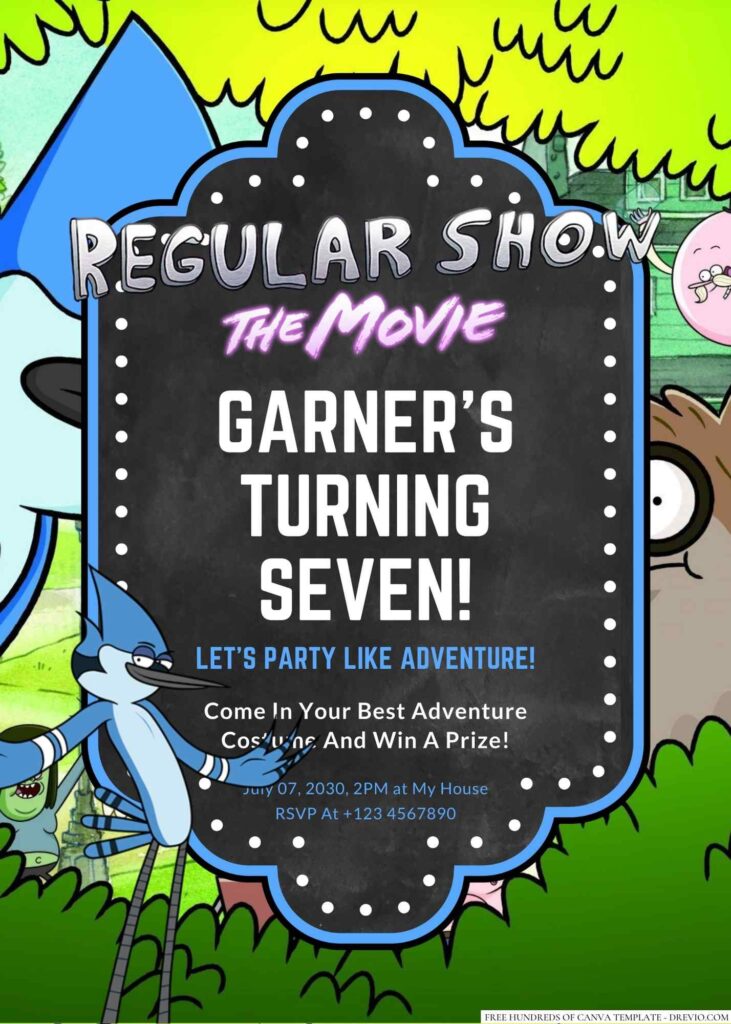 Free Editable Mordecai and Rigby (Regular Show) Birthday Invitation