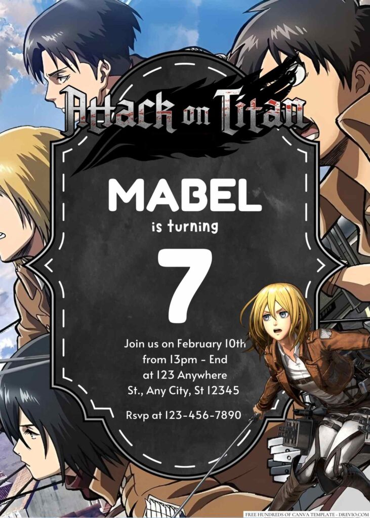 Free Editable Attack on Titan Birthday Invitation 