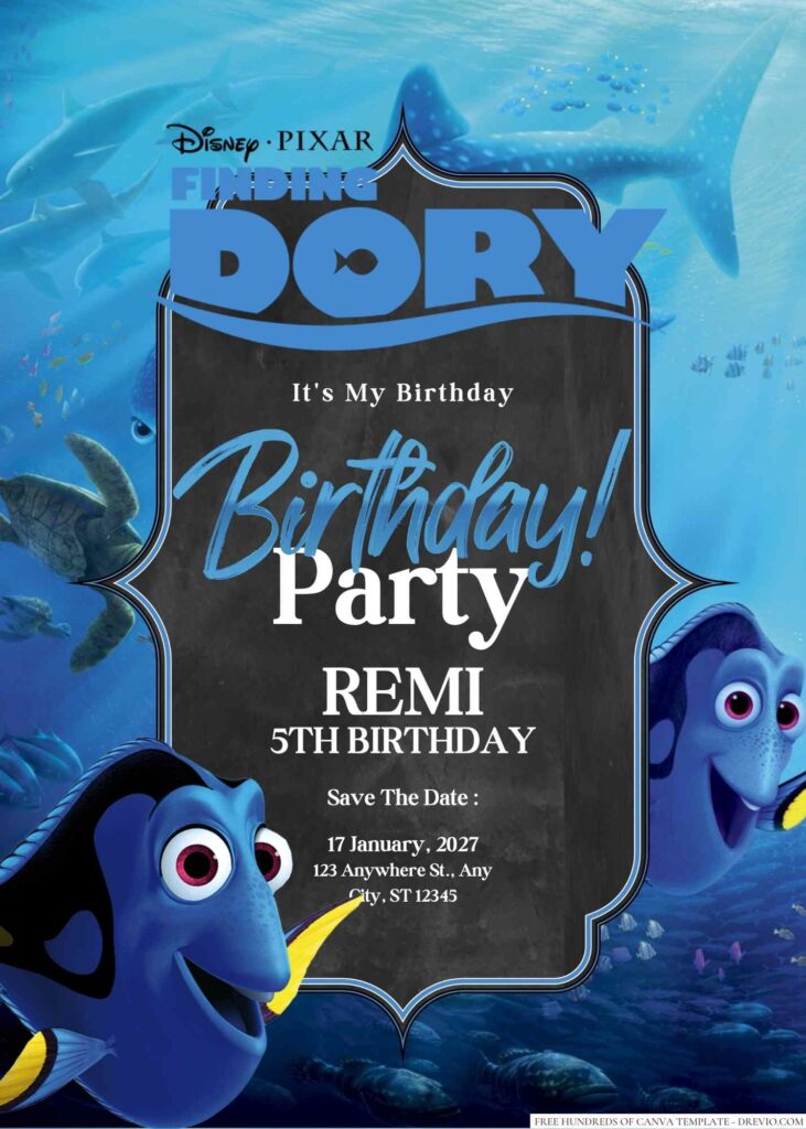 Free Editable Finding Dory Birthday Invitation