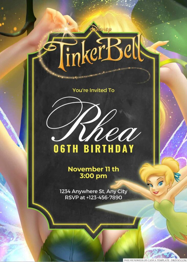 Free Editable Tinker Bell Birthday invitation
