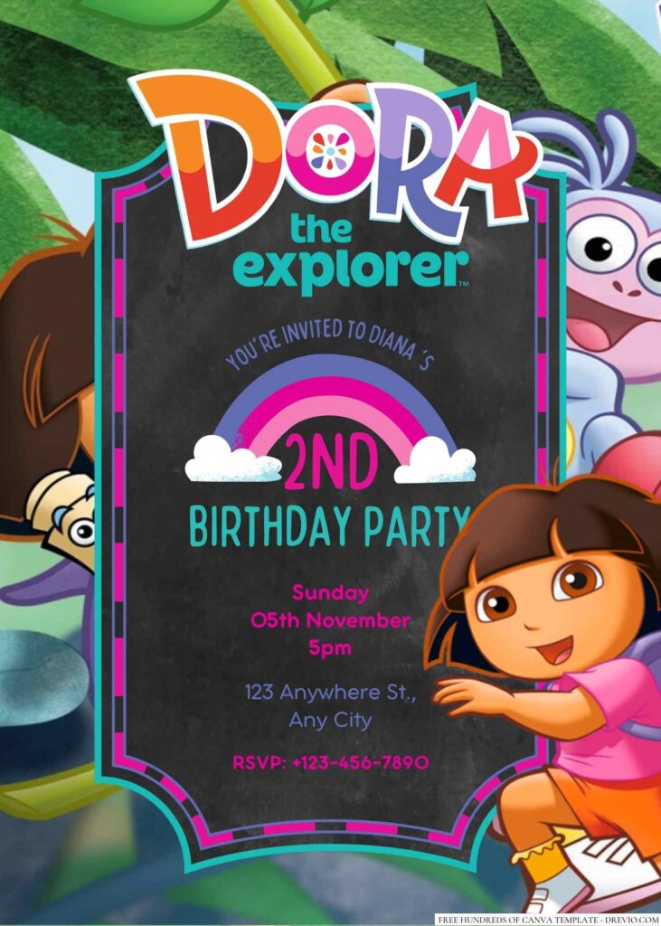 Free Editable Dora the Explorer Birthday Invitation